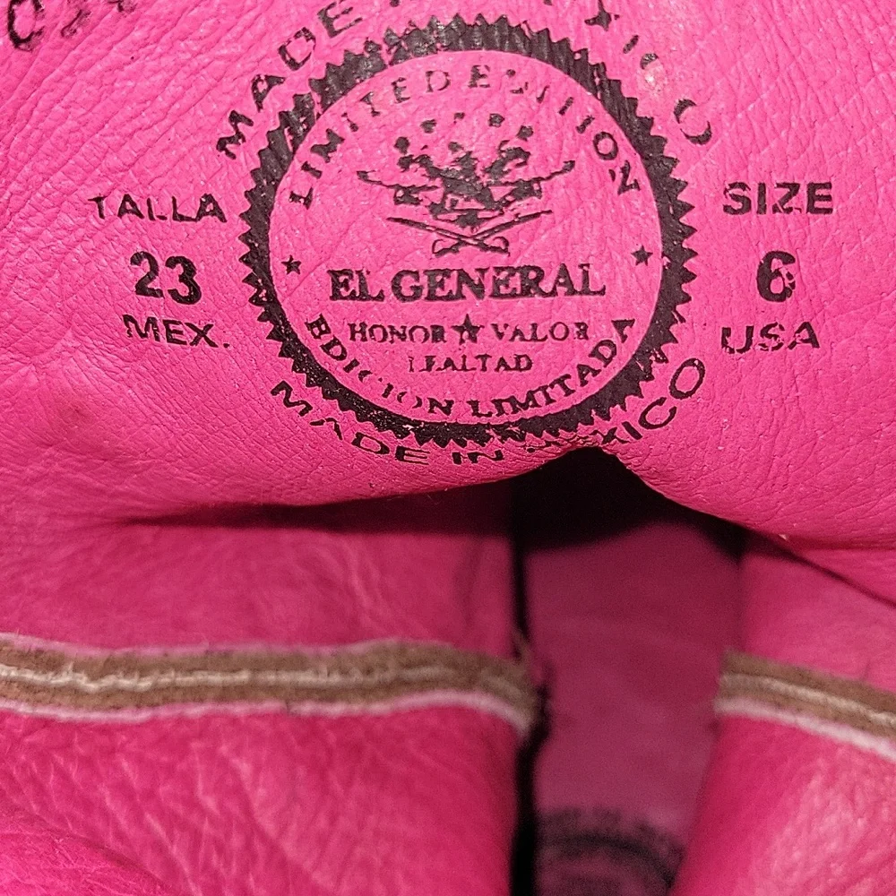 Girls El General Brown Leather Cowboy Boots with Floral Embroidery Sz 6